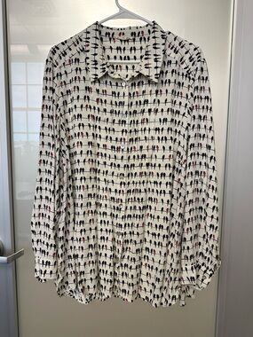 Jane And Delancey Birds On A Wire Parrots 2X Roll Tab Sleeve Button Up